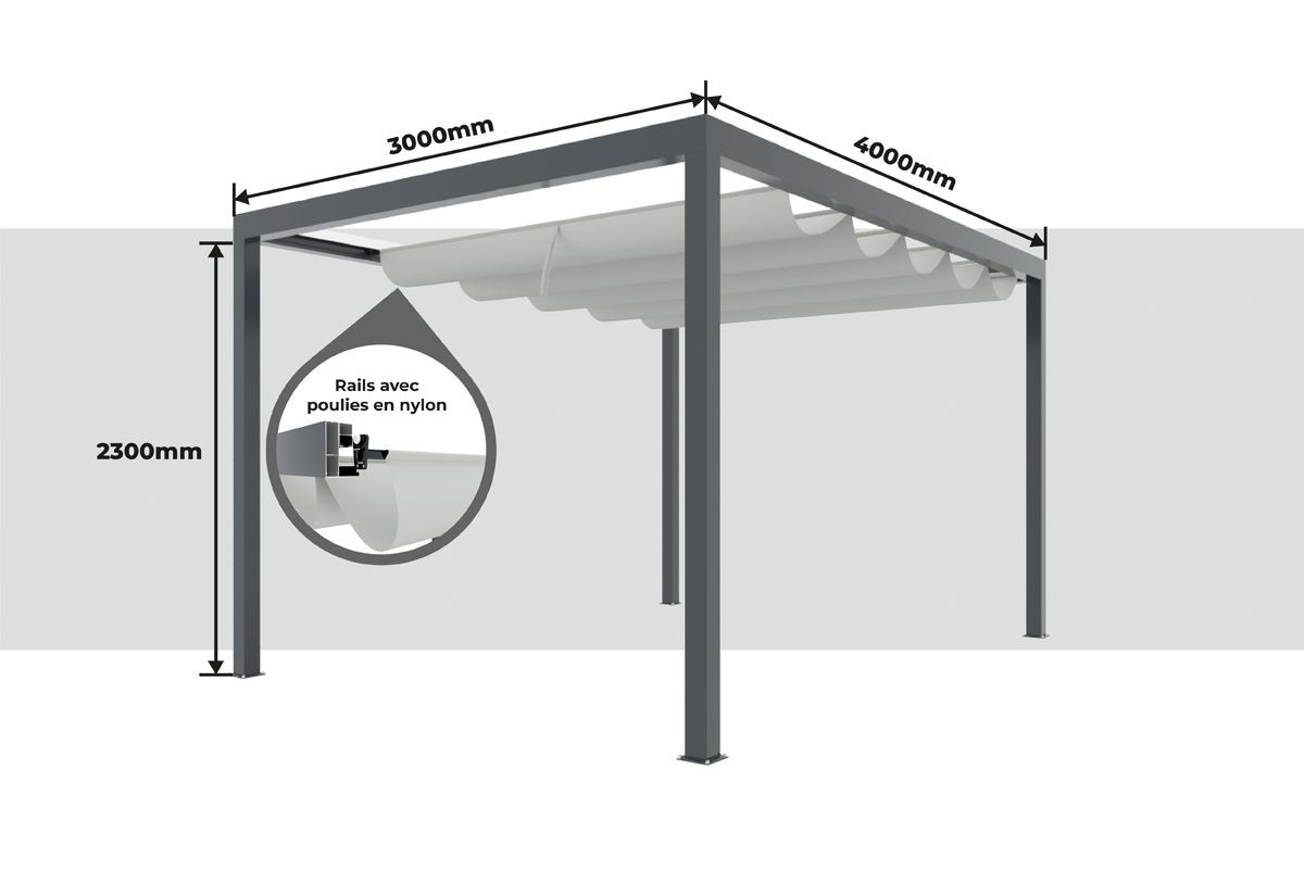 Pergola Toile Aluminium Classique Autoportée Hauteur et Largeur